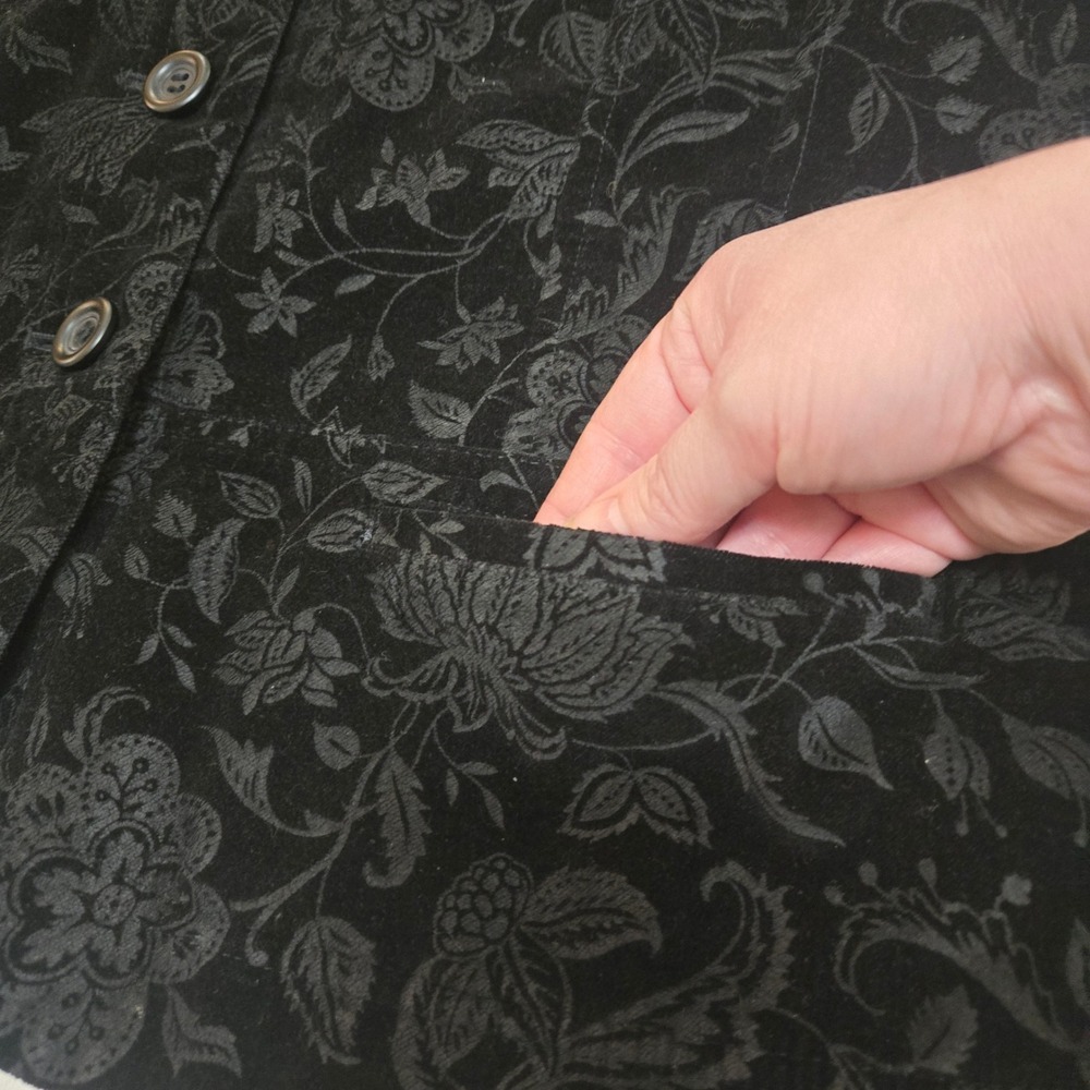 Talbots Womens Black Floral Damask Corduroy Blazer Jacket 3-Button Cotton L - Picture 9 of 16